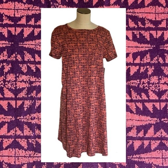 LuLaRoe Dresses & Skirts - LuLaRoe Carly Medium Swing Dress NWT Purple Salmon Pink Orange Jacquard Pocket
